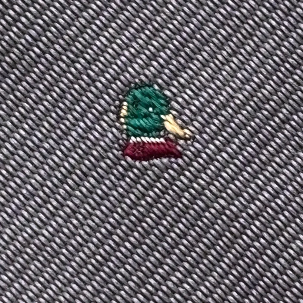 Lands End Silk Tie Gray Mallard Duck All Over Pattern Woven In England Jacquard
